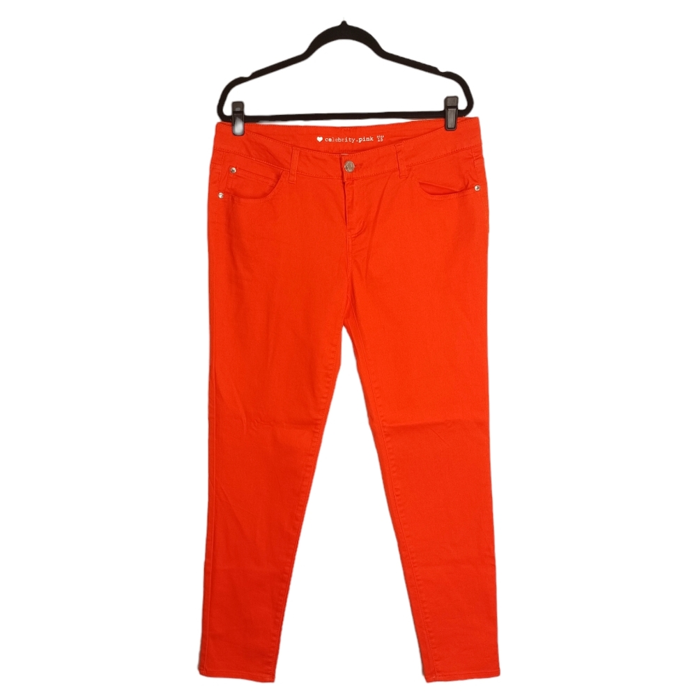 CELEBRITY PINK Vibrant Orange Picante Skinny Stretchy Colored Jeans 15 NWT